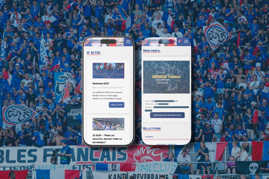 Vue mobile du site Les Irrésistibles Français — présentation de l'interface responsive avant refonte