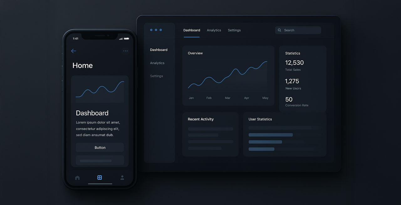 Interface moderne en mode sombre sur mobile et desktop par Thomas Dutrieux